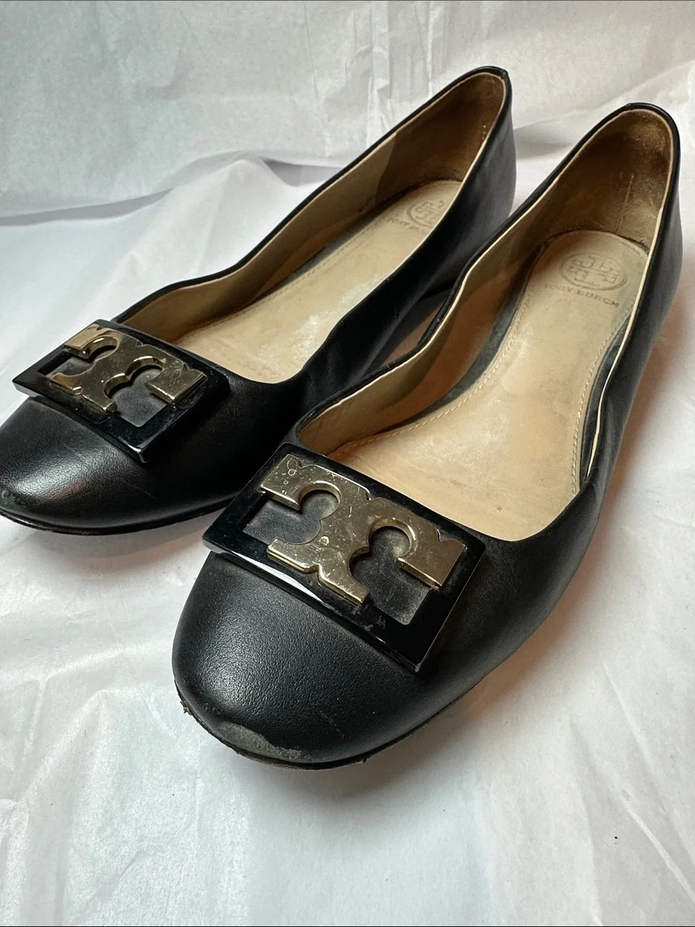 Tory Burch Black Leather Logo Ballet Flats size 7